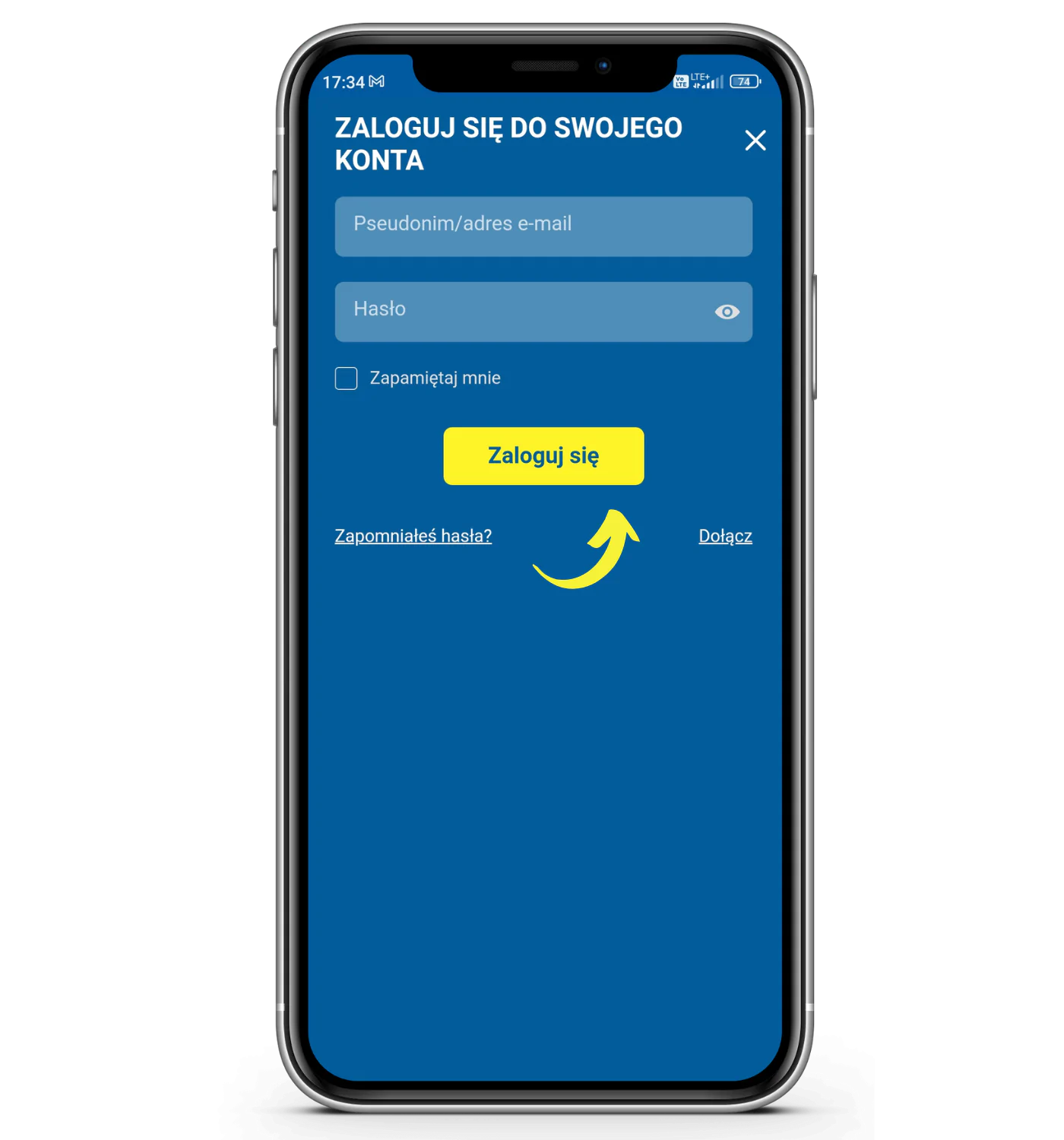 Jak dokonać wypłaty za pomocą aplikacji mobilnej Betcris krok 1 - włącz aplikację mobilną bukmachera, a następnie zaloguj się na swoje konto