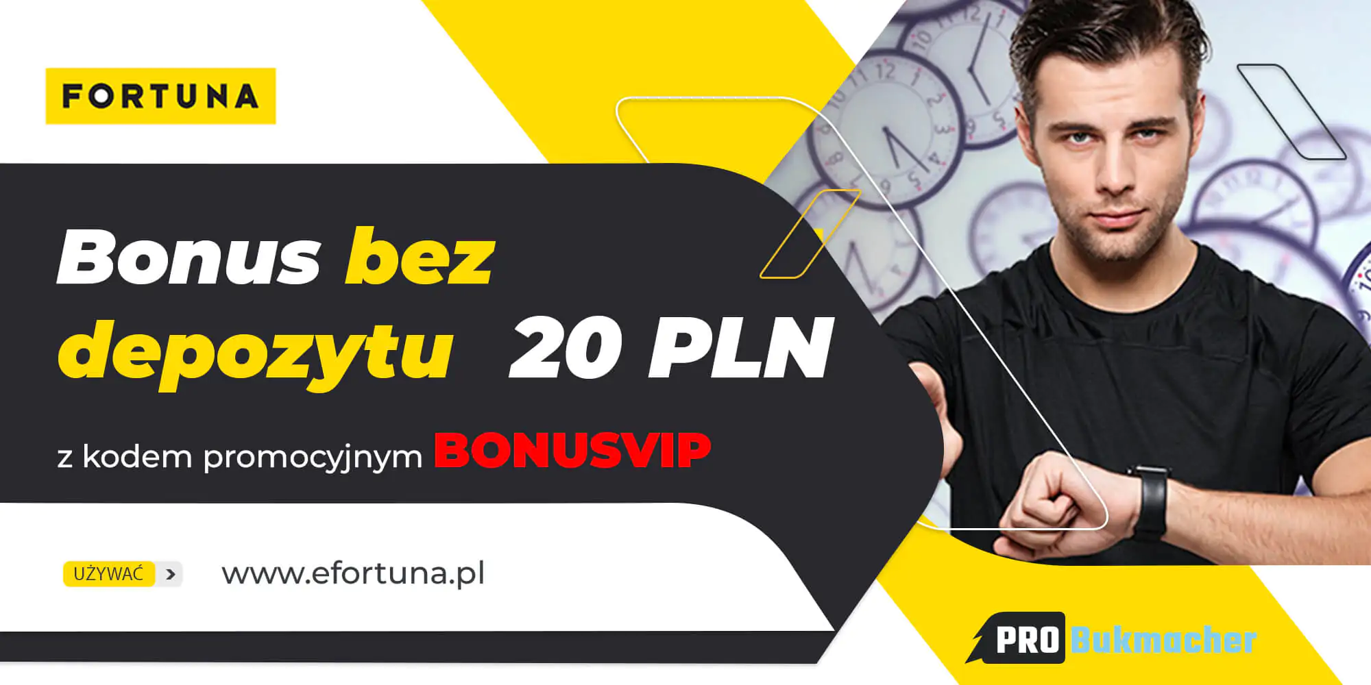 Kod Promocijny BONUSVIP daje Bonus bez depozytu 20 PLN w Fortunie