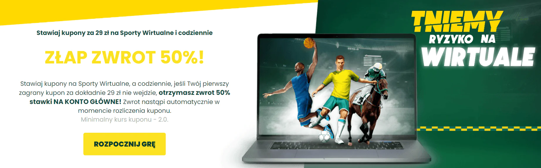 promocja Tniemy ryzyko na Wirtuale u legalnego bukmachera Betfan - złap zwrot 50% za każdy kupon za 29 PLN na sporty wirtualne