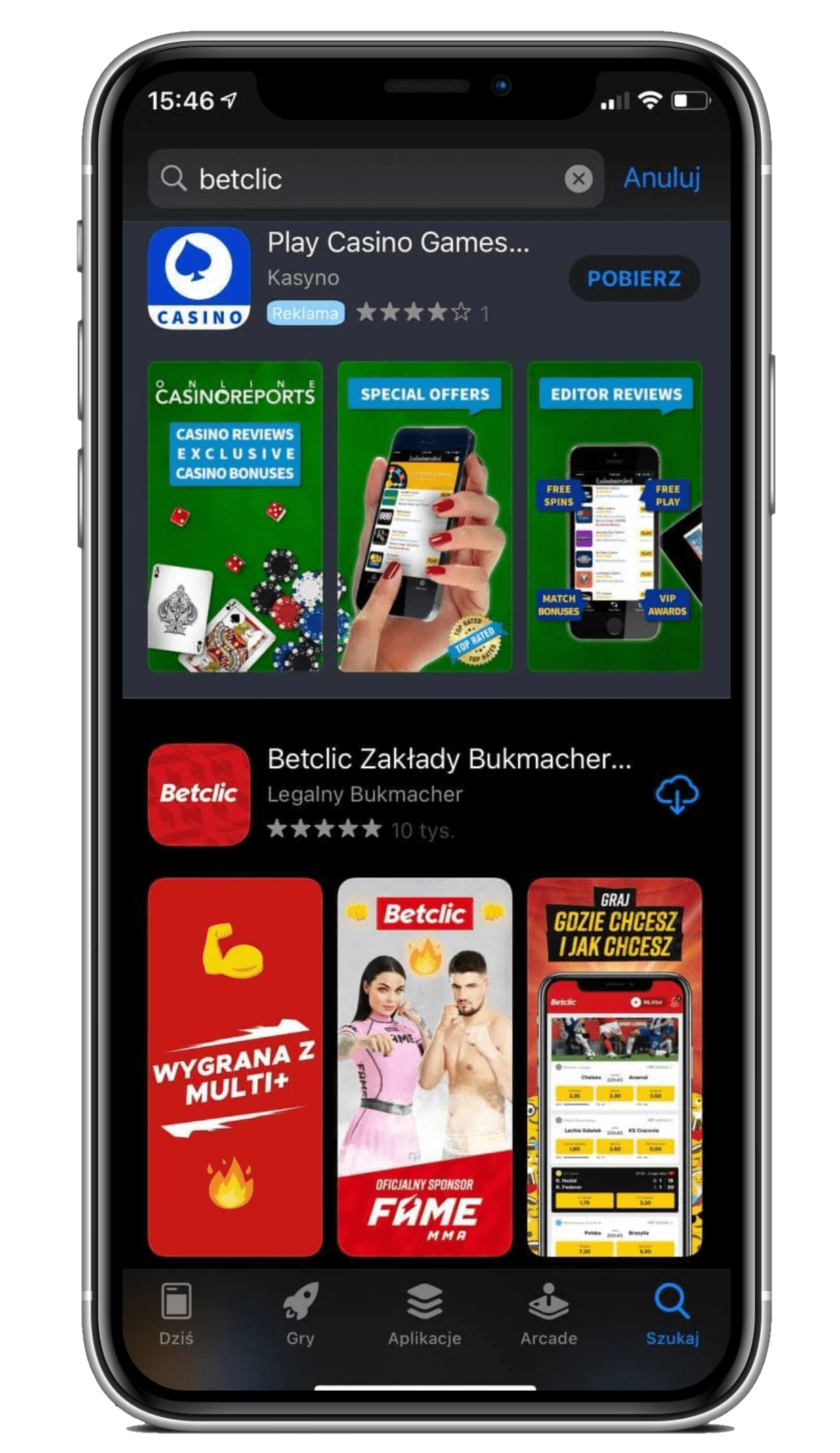 Wpisz Betclic w wyszukiwarce App Store, żeby pobrać aplikację mobilną na swój Iphone
