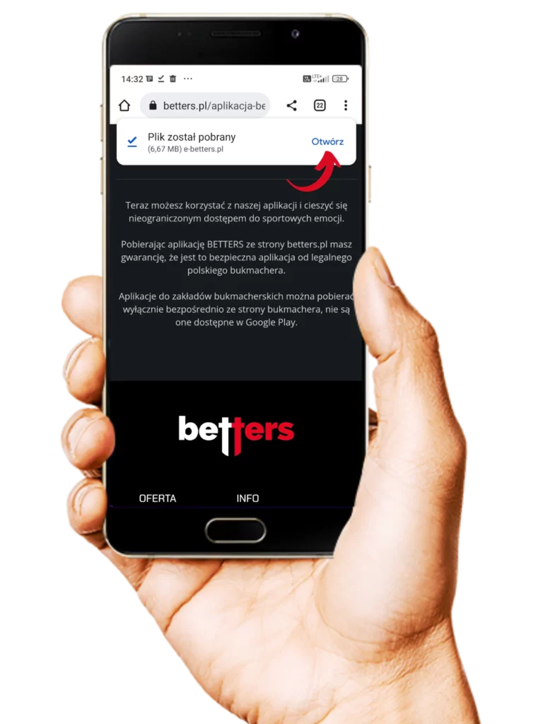 Jak pobrać aplikację mobilną Betters na Android krok 3 - otwórz pobrany plik