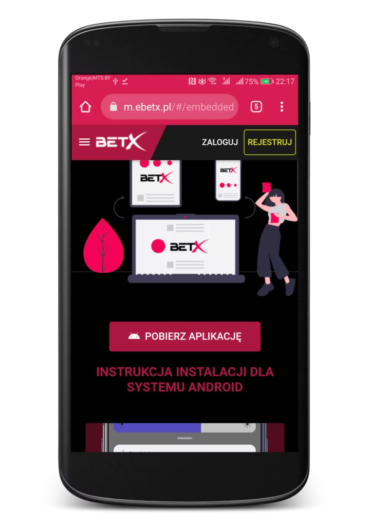 Jak zainstalować apkę BetX na Android krok 3 - rozdział pobierania aplikacji mobilnej