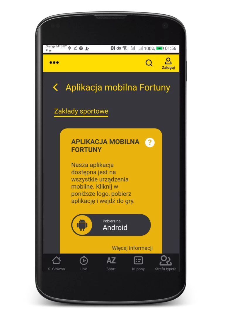Jak zainstalowac apkę Fortuna na Android krok 3 - rozdział aplikacja mobilna