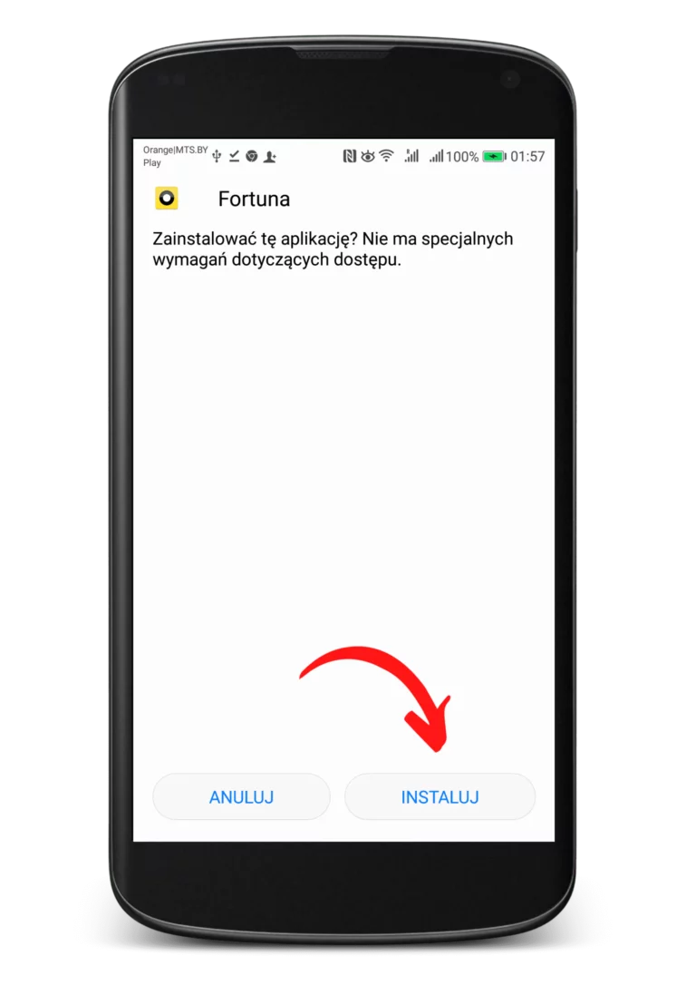 Jak zainstalowac apkę Fortuna na Android krok 6 - zgoda przed instalacją