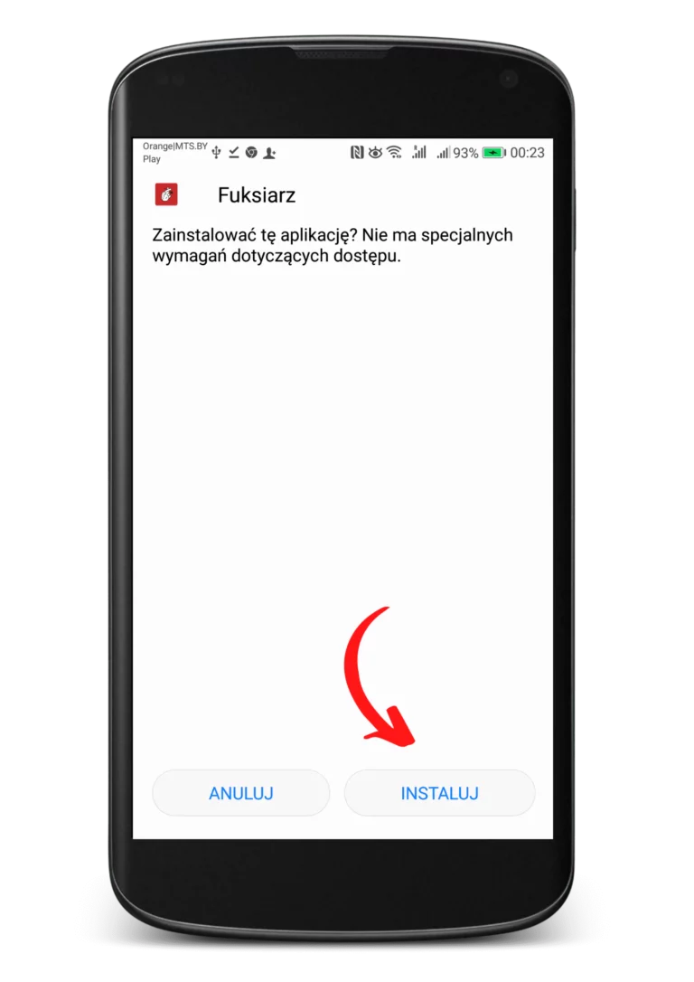 Jak zainstalować apkę Fuksiarz na Android krok 6 - zgoda na instalację