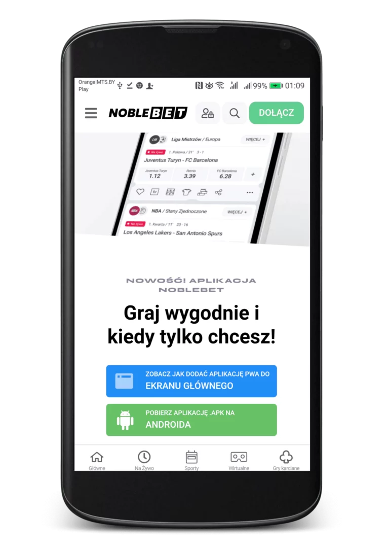 Jak zainstalować apkę Noblebet na Android krok 3 - rozdział aplikacja mobilna