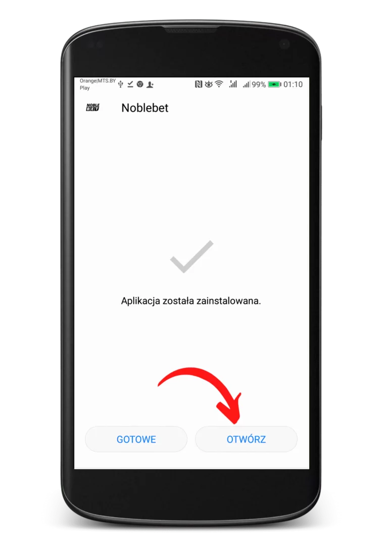 Jak zainstalować apkę Noblebet na Android krok 6 - otwórz aplikację