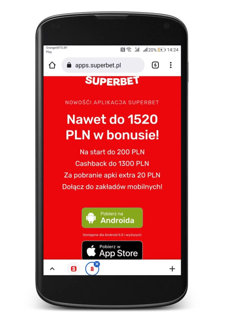 Jak zainstalować apkę Superbet dla Android krok 3 - menu aplikacji mobilnej