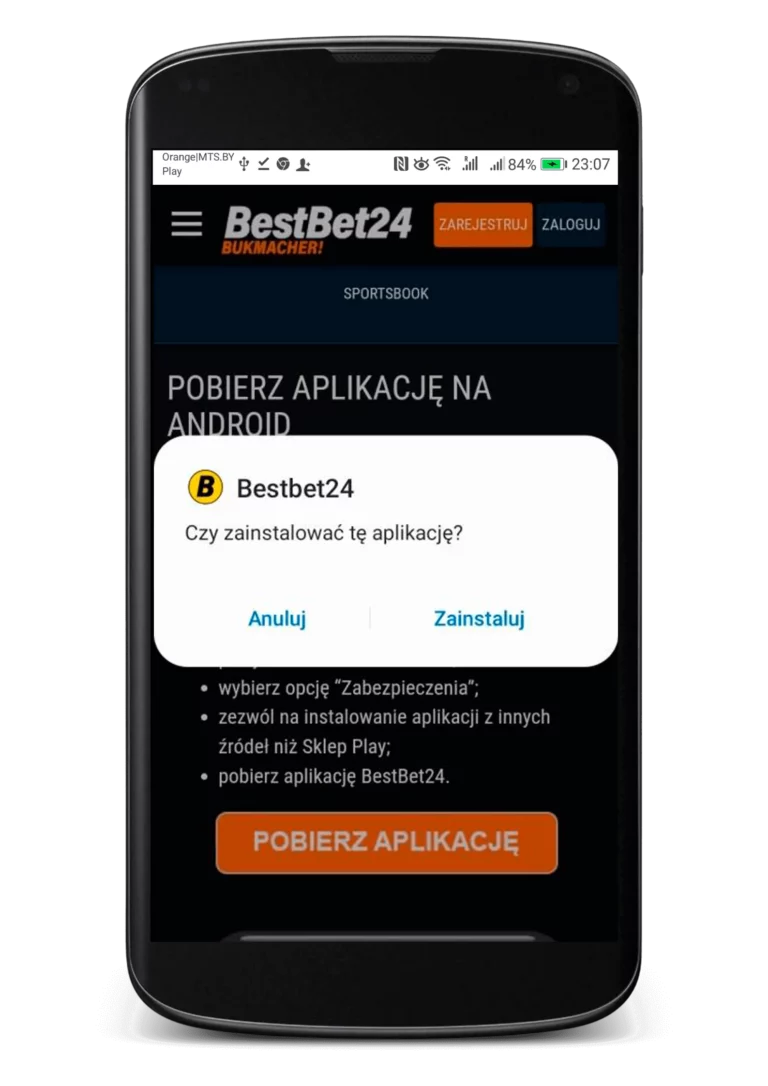 Jak zainstalować aplikację mobilną BestBet24 na Androida krok 4 - zezwól na instalację aplikacji
