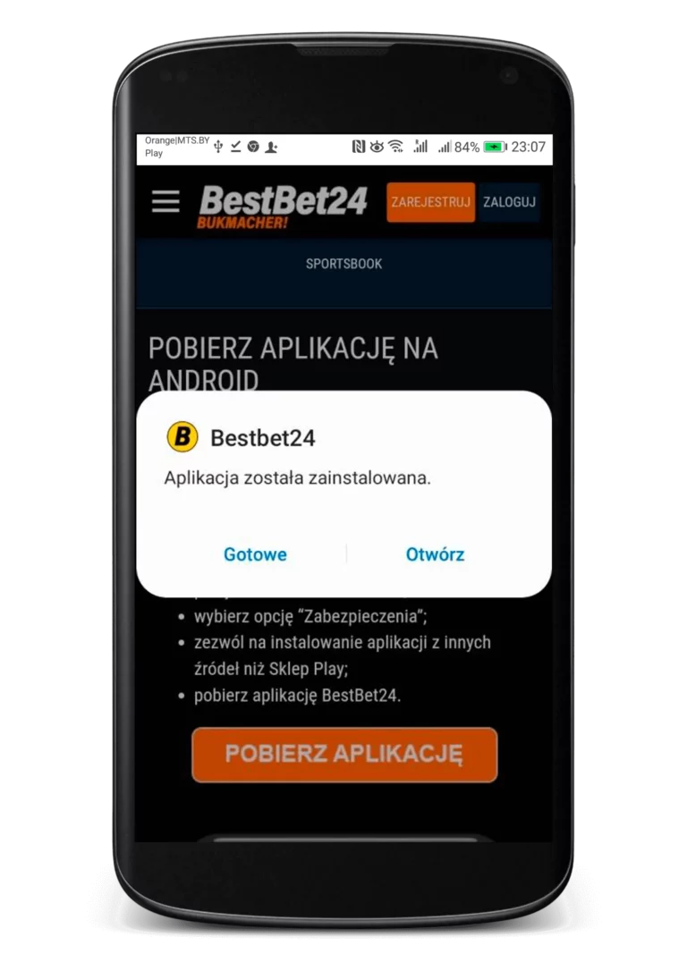 Jak zainstalować aplikację mobilną BestBet24 na Androida krok 5 - otrzymasz informację, że aplikacja została pomyślnie zainstalowana