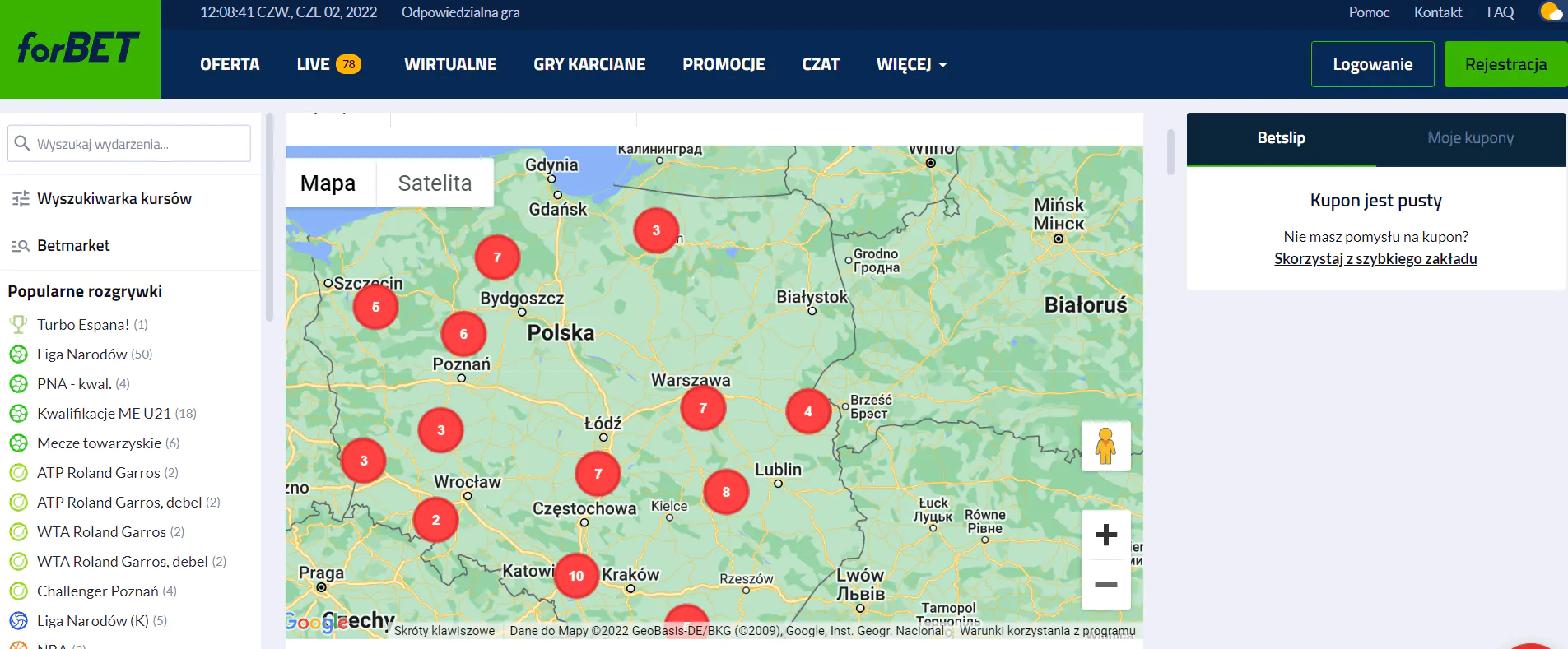 Mapa punktow stacjonarnych Forbet w Polsce