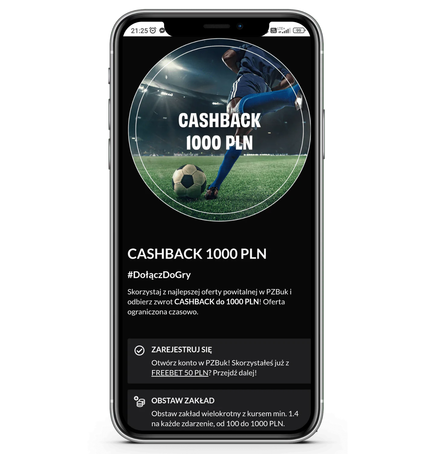 Promocja CASHBACK do 1000 PLN na start dla nowych graczy w ramach pakietu powitalnego w aplikacji mobilenj PZBuk