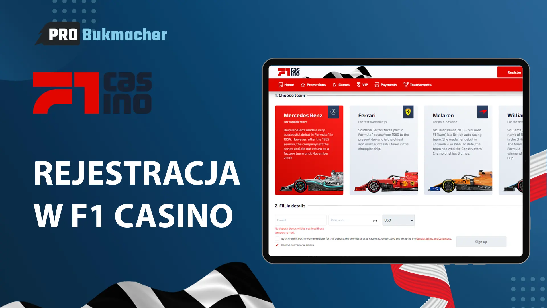 Proces rejestracji w F1 Casino
